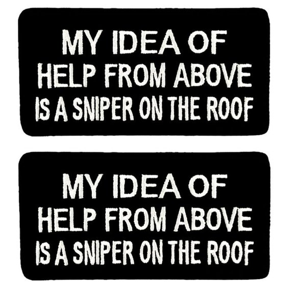 NOVELTY TEXT IRON ON PATCHES HELP ABOVE SNIPER 3PC - Picture 2 of 5